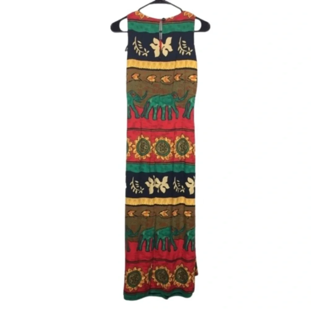 Vintage African inspired faux wrap rayon maxi dress size 8 African safari